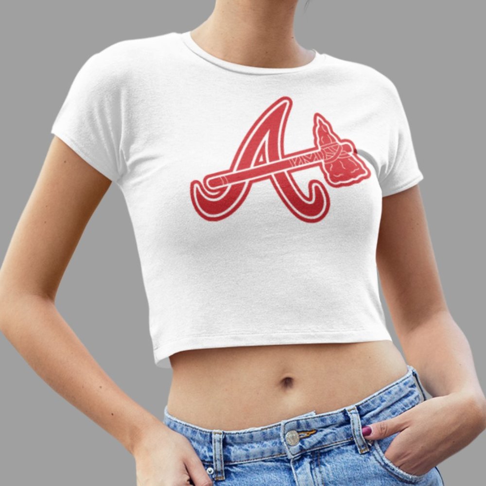 NEW Atlanta Braves Axe A Team Color Pop Form Fit Crop Top Shirt WHITE